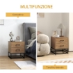 SET DI 2 COMODINI CON 2 CASSETTI STILE INDUSTRIALE IN LEGNO E ACCIAIO COLORE LEGNO