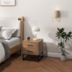 SET DI 2 COMODINI CON 2 CASSETTI STILE INDUSTRIALE IN LEGNO E ACCIAIO COLORE LEGNO