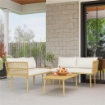 SET SALOTTO DA ESTERNO IN RATTAN PE CON 2 DIVANI A 2 POSTI CON CUSCINI E 2 TAVOLI DA CAFFÉ COLORE LEGNO