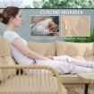 SALOTTO DA GIARDINO IN RATTAN 2 DIVANETTI E POLTRONA ANGOLARE CON CUSCINI TAVOLINO IN VETRO COLORE LEGNO