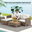 SALOTTO DA GIARDINO IN RATTAN PE CON DIVANO 2 POSTI CHAISE LONGUE E TAVOLINO DA CAFFÉ CREMA
