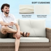 SALOTTO DA GIARDINO IN RATTAN PE CON DIVANO 2 POSTI CHAISE LONGUE E TAVOLINO DA CAFFÉ CREMA