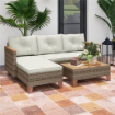SALOTTO DA GIARDINO IN RATTAN PE CON DIVANO 2 POSTI CHAISE LONGUE E TAVOLINO DA CAFFÉ CREMA