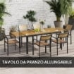 SET TAVOLO DA GIARDINO ALLUNGABILE CON 6 SEDIE DA ESTERNO IMPILABILI ACCIAIO E TEXTILENE MARRONE