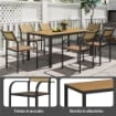 SET TAVOLO DA GIARDINO ALLUNGABILE CON 6 SEDIE DA ESTERNO IMPILABILI ACCIAIO E TEXTILENE MARRONE