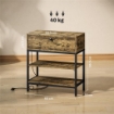 TAVOLINO DA DIVANO CON CASSETTO E 2 RIPIANI STILE INDUSTRIALE, IN LEGNO E METALLO, 60X30X66.5 CM, NERO E MARRONE