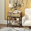 TAVOLINO DA DIVANO CON CASSETTO E 2 RIPIANI STILE INDUSTRIALE, IN LEGNO E METALLO, 60X30X66.5 CM, NERO E MARRONE