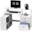 SCRIVANIA UFFICIO CON 2 TAVOLI 4 RIPIANI 3 CASSETTI E SUPPORTO PER MONITOR IN LEGNO 138.5X90X92 CM BIANCO