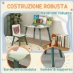 SET SEDIA E TAVOLINO PER BAMBINI CON RIPIANO PORTAOGGETTI IN MDF E LEGNO DI PINO VERDE
