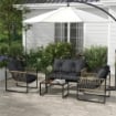 SET DA GIARDINO 4 PEZZI IN RATTAN CON DIVANETTO 2 SEDIE E TAVOLINO DA CAFFÈ GRIGIO E MARRONE