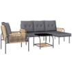 SALOTTO DA GIARDINO 4 PEZZI IN RATTAN CON DIVANO CHAISE LONGUE POLTRONA E TAVOLINO CON CUSCINI GRIGIO