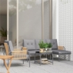 SALOTTO DA GIARDINO 4 PEZZI IN RATTAN CON DIVANO CHAISE LONGUE POLTRONA E TAVOLINO CON CUSCINI GRIGIO