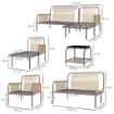 SALOTTO DA GIARDINO 4 PEZZI IN RATTAN CON DIVANO CHAISE LONGUE POLTRONA E TAVOLINO CON CUSCINI GRIGIO