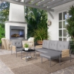 SALOTTO DA GIARDINO 4 PEZZI IN RATTAN CON DIVANO CHAISE LONGUE POLTRONA E TAVOLINO CON CUSCINI GRIGIO
