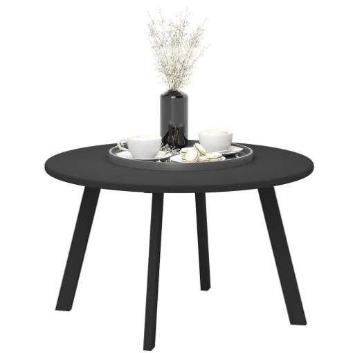 TAVOLINO DA GIARDINO ROTONDO IN STILE INDUSTRIALE CON PIEDINI ANTISCIVOLO, IN METALLO, Ï70X42 CM, NERO