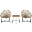 SET DA GIARDINO 3 PEZZI IN RATTAN PE E ACCIAIO CON 2 SEDIE OVALI E TAVOLINO DA CAFFÉ NERO E COLOR LEGNO