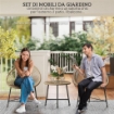 SET DA GIARDINO 3 PEZZI IN RATTAN PE E ACCIAIO CON 2 SEDIE OVALI E TAVOLINO DA CAFFÉ NERO E COLOR LEGNO