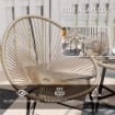 SET DA GIARDINO 3 PEZZI IN RATTAN PE E ACCIAIO CON 2 SEDIE OVALI E TAVOLINO DA CAFFÉ NERO E COLOR LEGNO