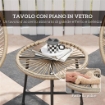 SET DA GIARDINO 3 PEZZI IN RATTAN PE E ACCIAIO CON 2 SEDIE OVALI E TAVOLINO DA CAFFÉ NERO E COLOR LEGNO