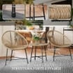 SET DA GIARDINO 3 PEZZI IN RATTAN PE E ACCIAIO CON 2 SEDIE OVALI E TAVOLINO DA CAFFÉ NERO E COLOR LEGNO