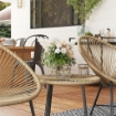 SET DA GIARDINO 3 PEZZI IN RATTAN PE E ACCIAIO CON 2 SEDIE OVALI E TAVOLINO DA CAFFÉ NERO E COLOR LEGNO