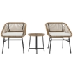 SET DA GIARDINO 3 PEZZI IN RATTAN PE E ACCIAIO CON 2 SEDIE CON CUSCINI E TAVOLINO ROTONDO MULTICOLORE