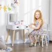 SET TOELETTA PER BAMBINI CON TAVOLO TRUCCO E SGABELLO SPECCHIO E 2 CASSETTI BIANCO E COLORE LEGNO