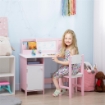 SET TAVOLO E SEDIE PER BAMBINI 5+ ANNI IN LEGNO CON BANCO SCUOLA 90X45X85 CM E SEDIA 29X29X66 BIANCO E ROSA