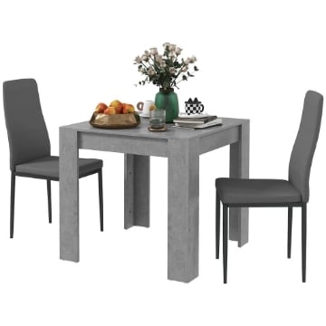 SET DA PRANZO 3 PEZZI CON TAVOLO DA CUCINA 80X80X76 CM E 2 SEDIE MODERNE 41X50X97 CM, GRIGIO