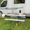 SET DA PIC NIC PIEGHEVOLE A 3 PEZZI CON TAVOLO E 2 PANCHE IN HDPE E METALLO, BIANCO E GRIGIO CHIARO