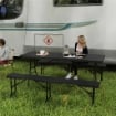 SET DA PIC NIC PIEGHEVOLE A 3 PEZZI CON TAVOLO E 2 PANCHE IN HDPE E METALLO, NERO