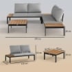 SET DA GIARDINO 4 PEZZI CON 2 DIVANETTI 2 POSTI E 2 TAVOLINI IN METALLO E LEGNO COMPOSITO GRIGIO NERO E TEAK