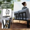 SET DA GIARDINO 4 PEZZI CON 2 DIVANETTI 2 POSTI E 2 TAVOLINI IN METALLO E LEGNO COMPOSITO GRIGIO NERO E TEAK