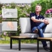 SET DA GIARDINO 4 PEZZI CON 2 DIVANETTI 2 POSTI E 2 TAVOLINI IN METALLO E LEGNO COMPOSITO GRIGIO NERO E TEAK