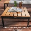 SET DA GIARDINO 4 PEZZI CON 2 DIVANETTI 2 POSTI E 2 TAVOLINI IN METALLO E LEGNO COMPOSITO GRIGIO NERO E TEAK