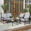 SET DA GIARDINO 4 PEZZI CON 2 POLTRONCINE DIVANO 2 POSTI E TAVOLINO IN ALLUMINIO E FIBRA GRIGIO CARBONE