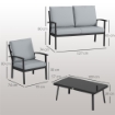 SET DA GIARDINO 4 PEZZI CON 2 POLTRONCINE DIVANO 2 POSTI E TAVOLINO IN ALLUMINIO E FIBRA GRIGIO CARBONE