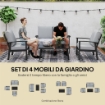 SET DA GIARDINO 4 PEZZI CON 2 POLTRONCINE DIVANO 2 POSTI E TAVOLINO IN ALLUMINIO E FIBRA GRIGIO CARBONE