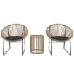 SET DA GIARDINO 3 PEZZI IN RATTAN E ACCIAIO CON 2 SEDIE CON CUSCINI E TAVOLINO DA CAFFÉ A CILINDRO MULTICOLORE