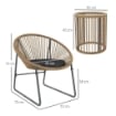 SET DA GIARDINO 3 PEZZI IN RATTAN E ACCIAIO CON 2 SEDIE CON CUSCINI E TAVOLINO DA CAFFÉ A CILINDRO MULTICOLORE