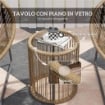 SET DA GIARDINO 3 PEZZI IN RATTAN E ACCIAIO CON 2 SEDIE CON CUSCINI E TAVOLINO DA CAFFÉ A CILINDRO MULTICOLORE