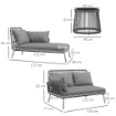 SET DA GIARDINO IN RATTAN PE STILE BOHO DIVANO 2 POSTI CON CHAISE LONGUE E TAVOLINO GRIGIO CHIARO
