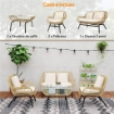 SET DA GIARDINO 4 PEZZI IN RATTAN PE E METALLO CON DIVANETTO 2 SEDIE E TAVOLINO DA CAFFÉ BEIGE