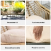 SET DA GIARDINO 4 PEZZI IN RATTAN PE E METALLO CON DIVANETTO 2 SEDIE E TAVOLINO DA CAFFÉ BEIGE