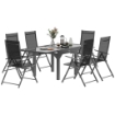 SET DA GIARDINO CON TAVOLO ALLUNGABILE IN VETRO E 6 SEDIE DA ESTERNO PIEGHEVOLI ACCIAIO E TEXTILENE GRIGIO