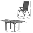 SET DA GIARDINO CON TAVOLO ALLUNGABILE IN VETRO E 6 SEDIE DA ESTERNO PIEGHEVOLI ACCIAIO E TEXTILENE GRIGIO