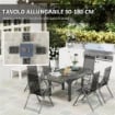SET DA GIARDINO CON TAVOLO ALLUNGABILE IN VETRO E 6 SEDIE DA ESTERNO PIEGHEVOLI ACCIAIO E TEXTILENE GRIGIO