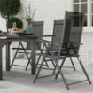 SET DA GIARDINO CON TAVOLO ALLUNGABILE IN VETRO E 6 SEDIE DA ESTERNO PIEGHEVOLI ACCIAIO E TEXTILENE GRIGIO
