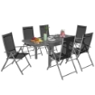 SET DA GIARDINO 7 PEZZI CON 6 SEDIE PIEGHEVOLI E TAVOLO ALLUNGABILE IN ACCIAIO ALLUMINIO E RETE GRIGIO E NERO