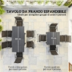 SET DA GIARDINO 7 PEZZI CON 6 SEDIE PIEGHEVOLI E TAVOLO ALLUNGABILE IN ACCIAIO ALLUMINIO E RETE GRIGIO E NERO